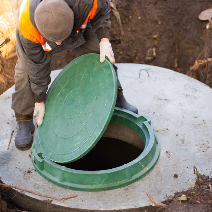 Septic lid being opened